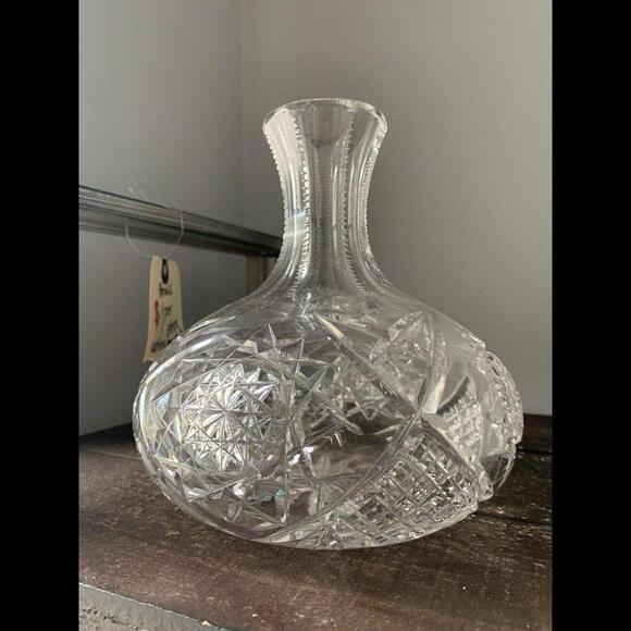 Vintage Crystal Carafe Vintage Vase Diamond Zipper Cut Decanter Clear - Picture 9 of 11